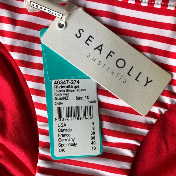 NWT Seafolly ‘Riviera Stripe Hipster’ size 6/8 bikini bottoms - Picture 8 of 12